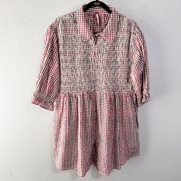 Free People Tops - Free People Red and White Checkered gingham tunic  Top large